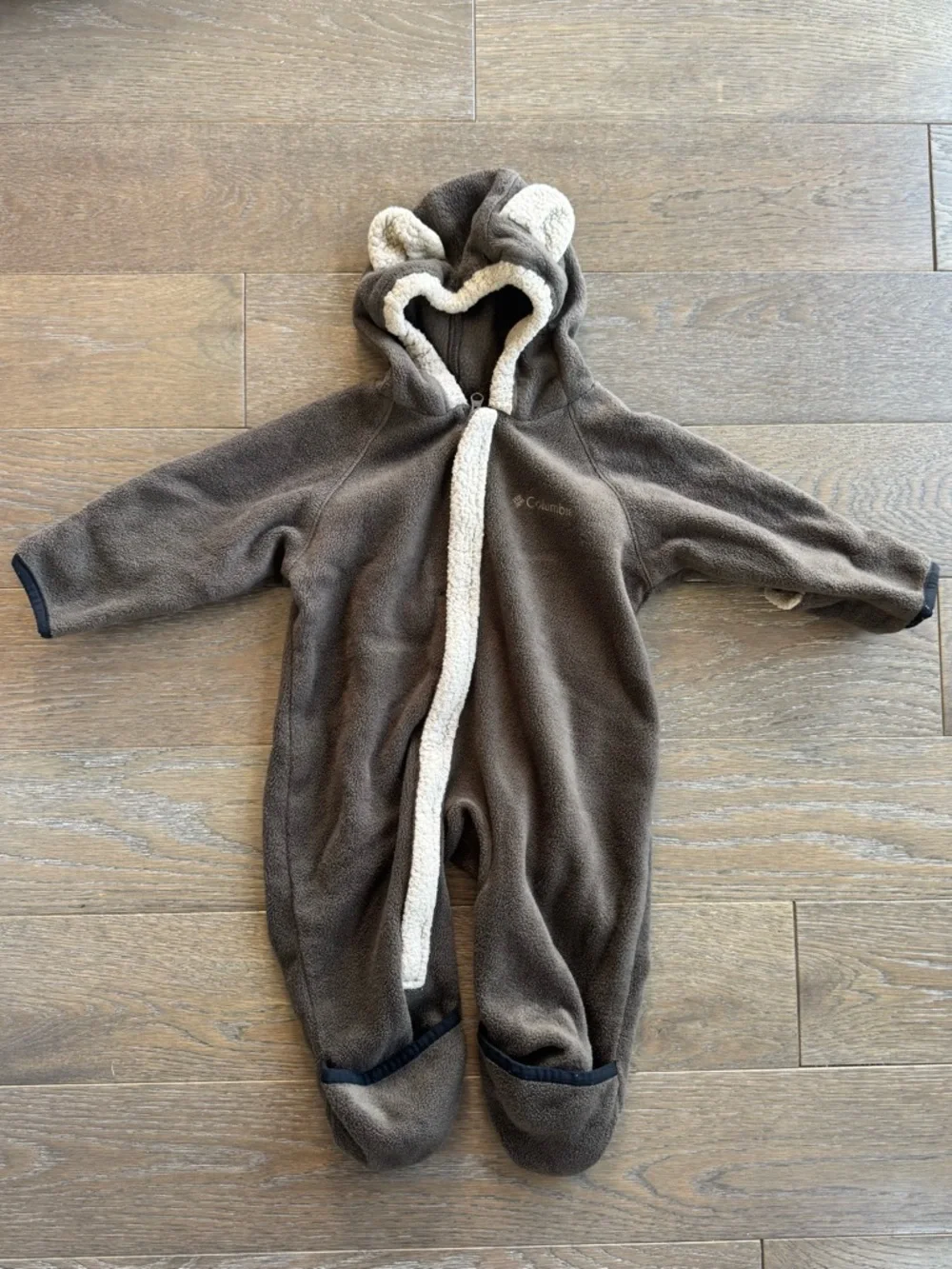 Columbia Baby Fleece Bunting Suit 12M Brown Bear Hood Reversible Hands/Feet 🐻